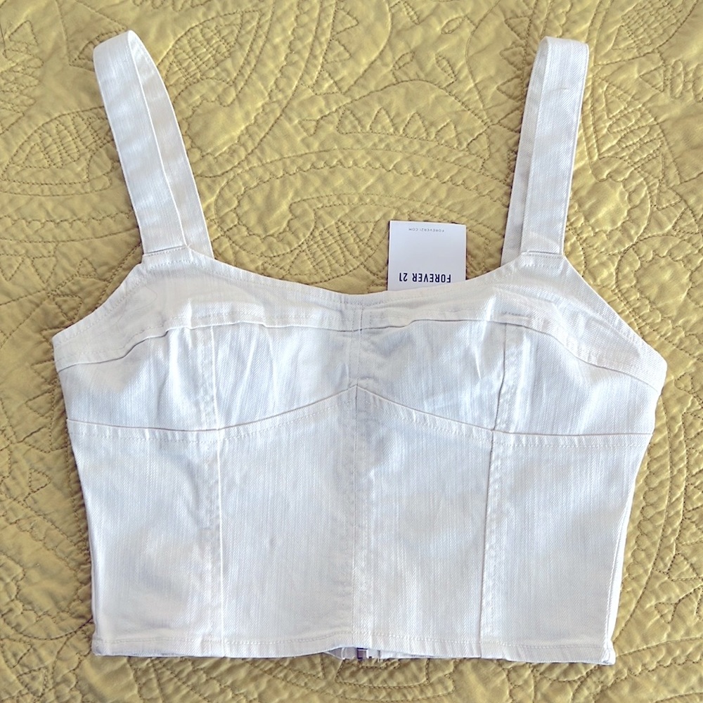NWT Forever 21 Jean tank crop top with back zipper. Size Small - Picture 1 of 5